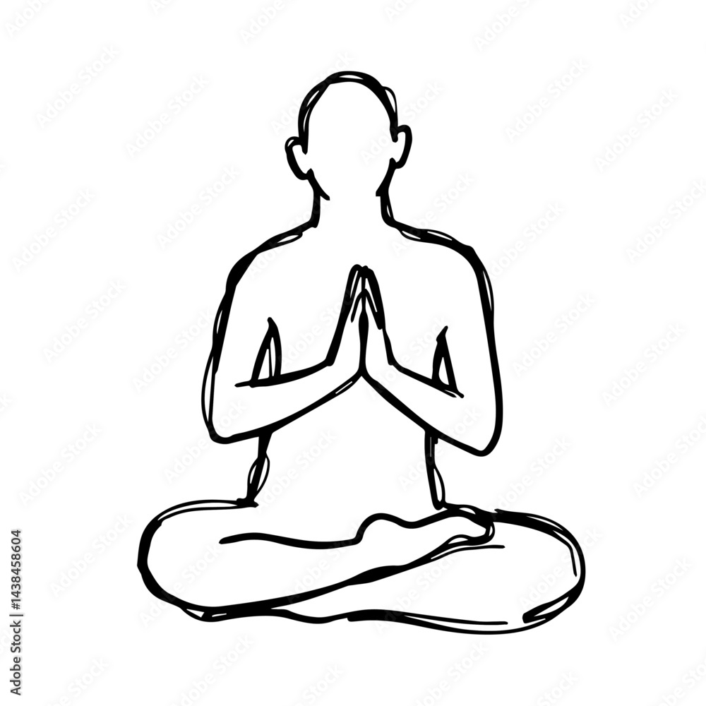 Person meditating in lotus pose, sketch style, black and white, for mindfulness apps Person meditating in lotus pose, sketch style, black and white, for mindfulness apps
