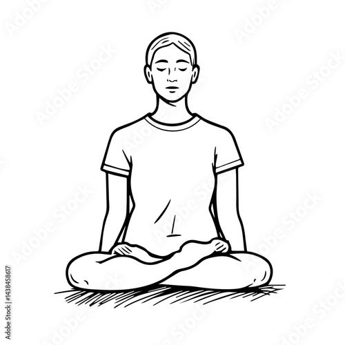 Person meditating in lotus pose, hand-drawn sketch, for wellness websites