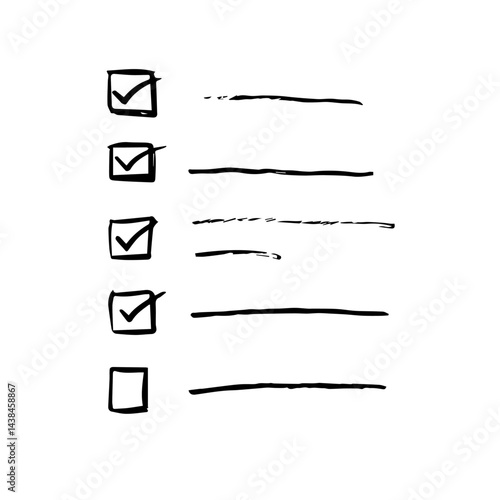 Hand-drawn checklist, black and white sketch, for to do list, planning, project management