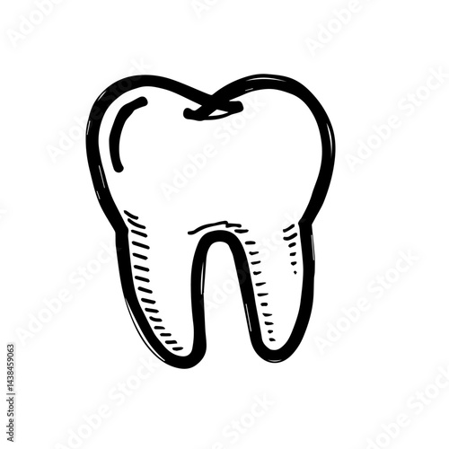 Hand-drawn tooth sketch, black and white, for dental care illustrations