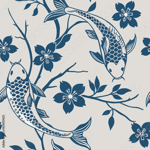 Indigo dyed shibori patterns fused with woodblock