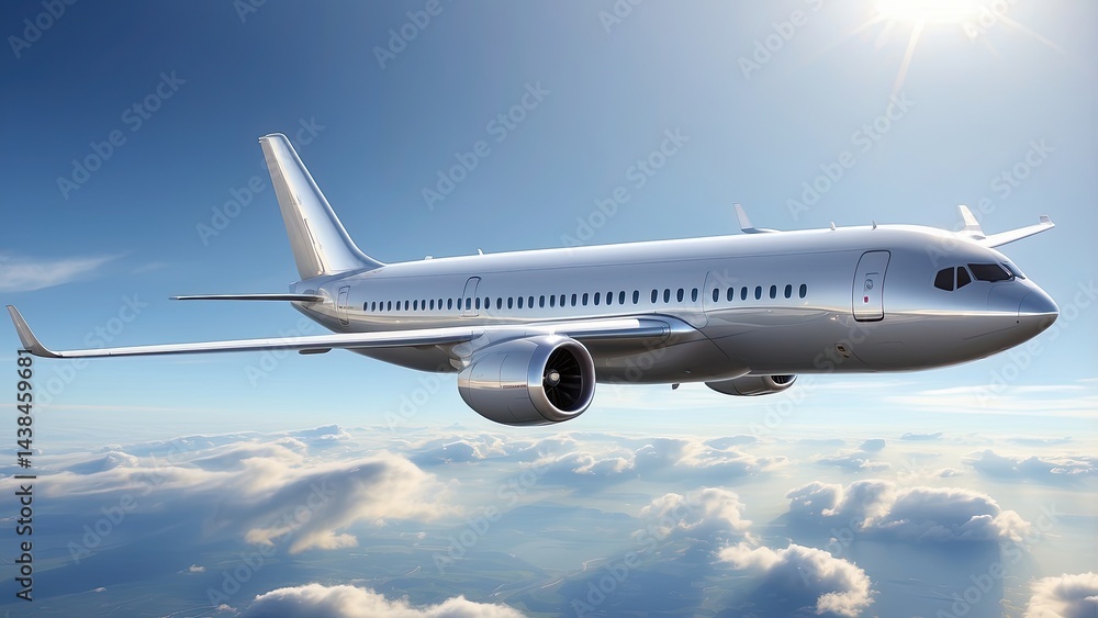 Obraz premium Large passenger jet in the process of landing, positioned centrally in the image.