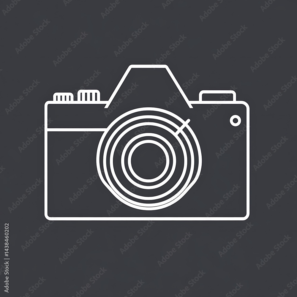 Minimalist Digital Camera Line Art on Dark Background for Photography, Design, and Visual Content.