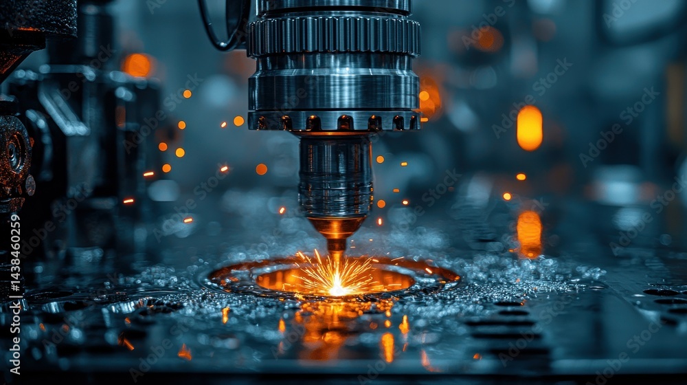 Metal cutting with sparks and industrial machinery detail Metal cutting with sparks and industrial machinery detail