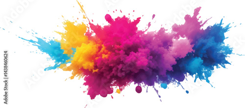 Radiant Watercolor Brush Strokes and Explosive Colorful Splashes on a White Canvas, Blending Abstract Art with a Playful, Modern Touch to Create an Exciting and Dynamic Visual Experience.
