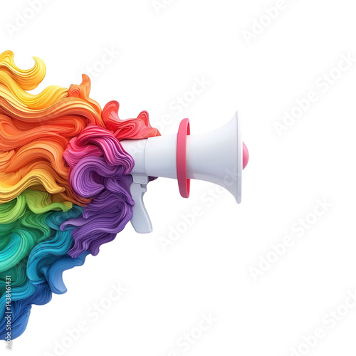 pride  month, lgbt, gay, lesbian concept. Colorful sound waves emanate from a megaphone, representing creativity.