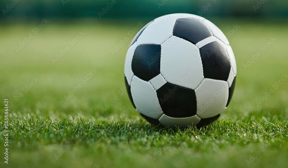 Obraz premium Close-Up of a Classic Black and White Soccer Ball on Grass Field