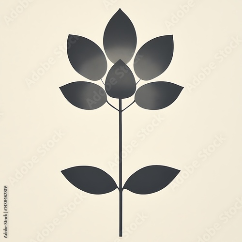 Obraz na płótnie Minimalist Floral Art Print: Simple Botanical Illustration with Geometric Leaves and Stem on Neutral Background. w salonie