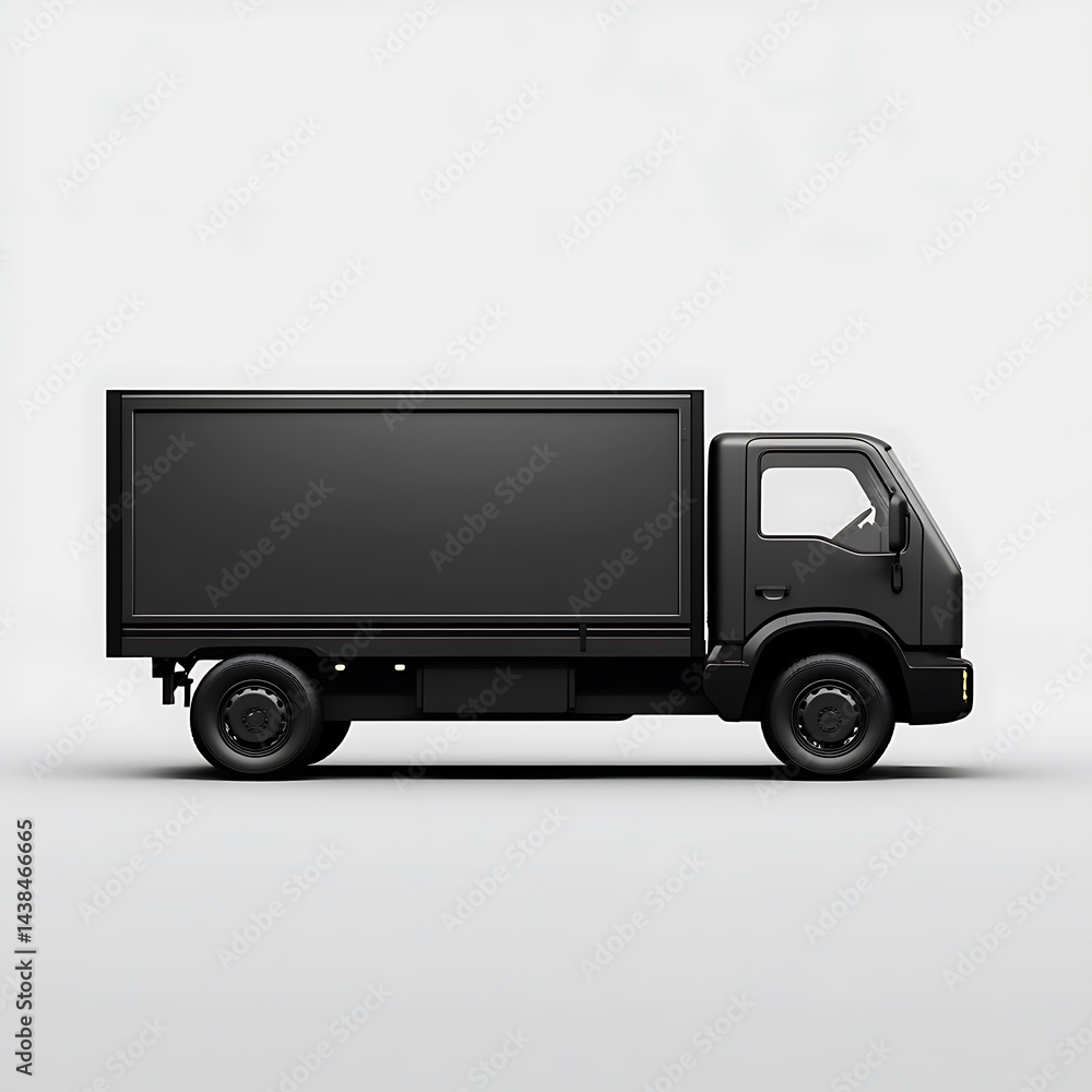 Modern Black Delivery Vehicle: Sleek Commercial Automobile for Transport, Logistics and Distribution Services, Minimalist Design, Studio Shot.