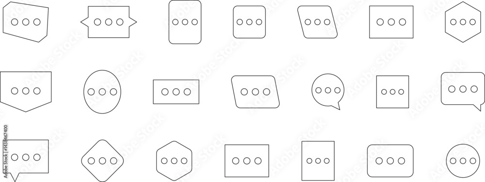 Set of blank white speech bubble in flat design, chatting box, message box icon. Balloon doodle style of thinking sign symbol. Speech bubble isolated on background. Communication, Discussion and Text Set of blank white speech bubble in flat design, chatting box, message box icon. Balloon doodle style of thinking sign symbol. Speech bubble isolated on background. Communication, Discussion and Text