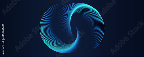 Abstract circle line pattern spin blue green light isolated on black background in the concept of music, science, Ai technology, digital futuristic banner