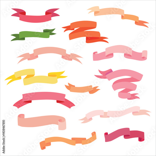 Set of Colored Ribbons for Decor. Bow, Award. Strip of Fabric. Silk. Stamp. Place for Inscription. Vector Illustration on White Background.