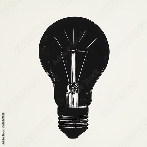 Obraz na płótnie Monochrome Light Bulb Artwork: Simple Graphic Illustration of an Electrical Bulb, Black and White Idea Conceptualization. w salonie