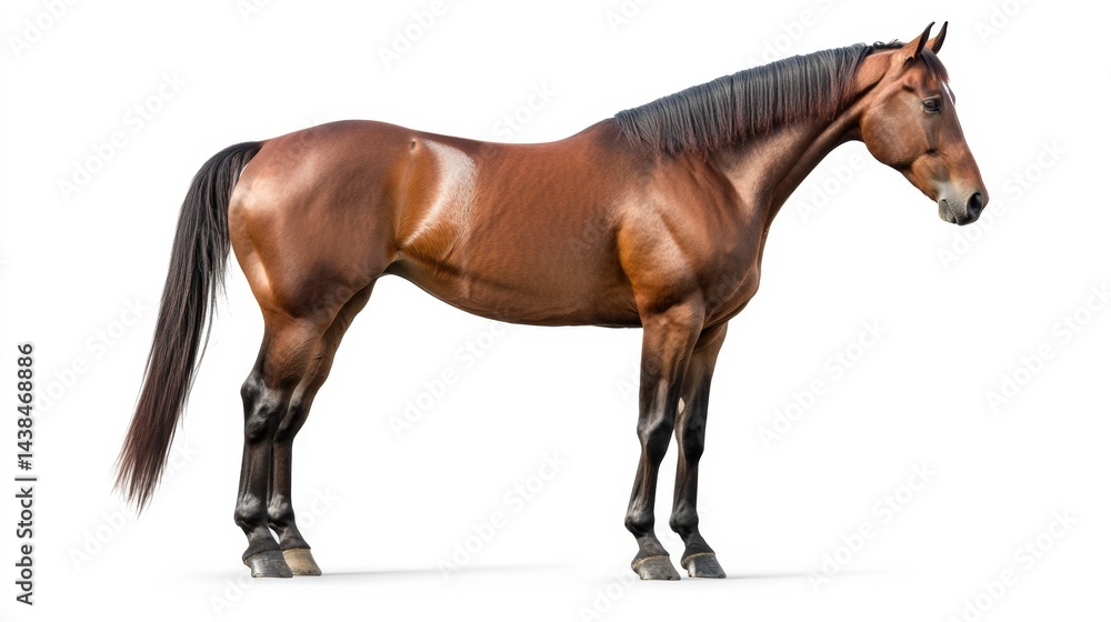 Obraz premium Majestic brown horse in studio animal photography isolated on white background detailed perspective nature's beauty