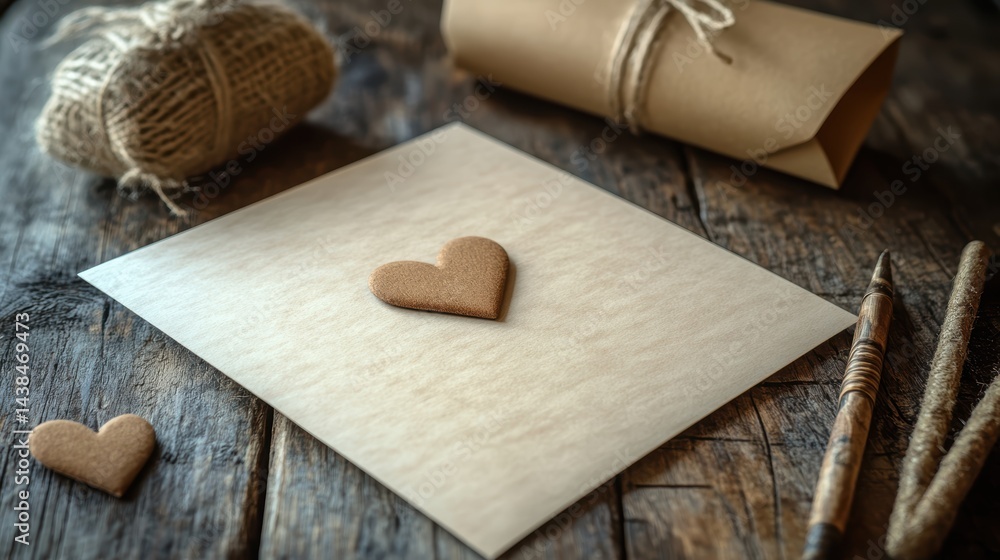 Fototapeta premium Greeting card mockup with handwritten typography on a rustic wooden table