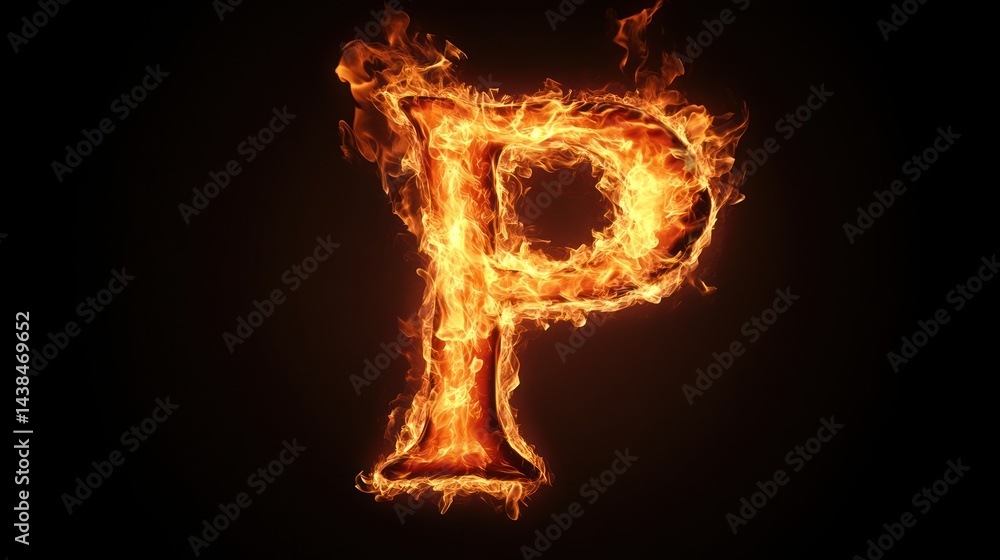 Fiery letter P, dark background, graphic design Fiery letter P, dark background, graphic design