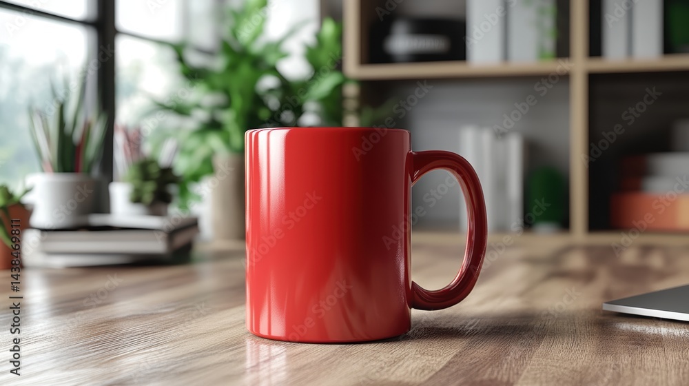 Fototapeta premium Ceramic coffee mug mockup with custom logo displayed on a desk surface