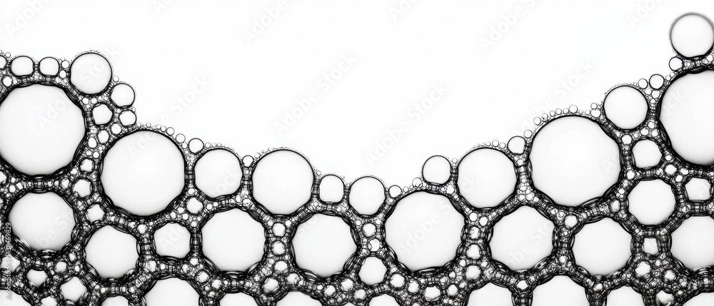 Abstract Close-Up of Soap Bubbles with Varying Sizes on White Background