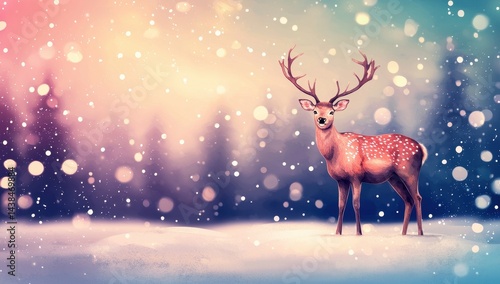 Obraz na płótnie Majestic Deer in a Snowy Winter Wonderland with Soft Bokeh Lights w salonie