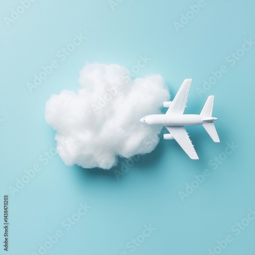 Obraz na płótnie Aircraft Model Flying Above Soft White Cloud on Blue Background w salonie