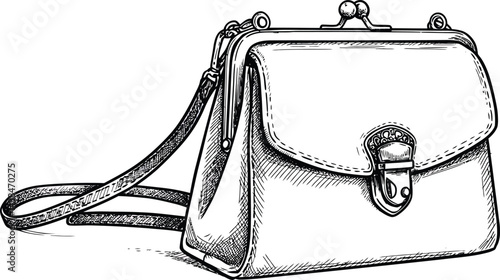 Vintage Handbag, Black and White Vector Illustration