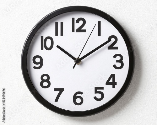 Obraz na płótnie Black and White Wall Clock Showing Time on Minimalistic Background w salonie