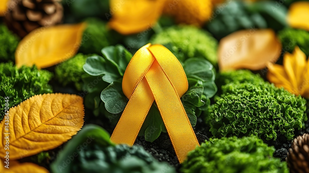 Gold ribbon in nature, awareness