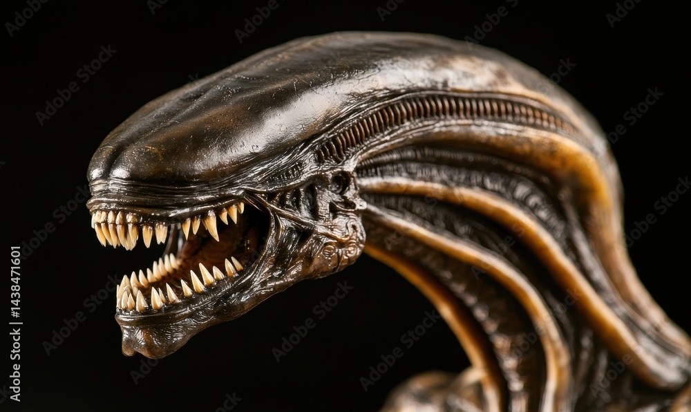 Detailed Close-Up of a Sci-Fi Alien Creature with Sharp Teeth