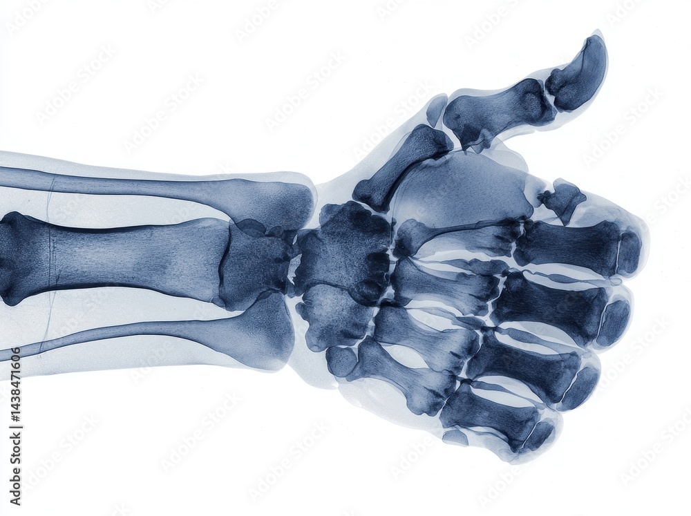 X-ray Image of Human Hand in Thumbs Up Position for Medical Use