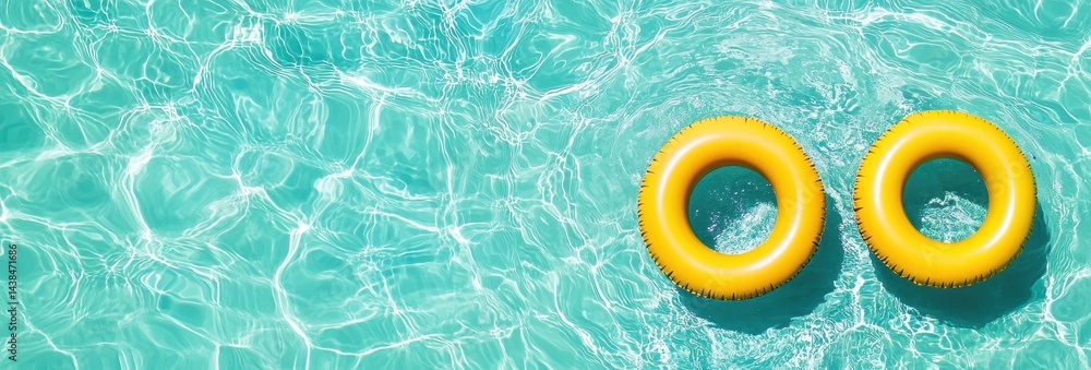 Bright Yellow Float Tubes in Clear Blue Pool Water on Sunny Day