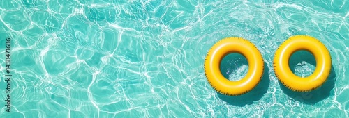 Obraz na płótnie Bright Yellow Float Tubes in Clear Blue Pool Water on Sunny Day w salonie