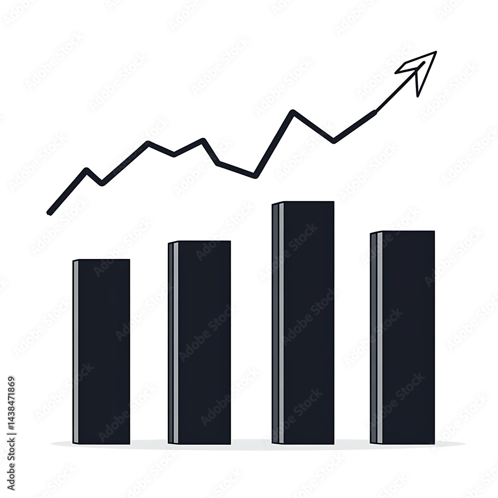 Rising Business Chart with Upward Trending Arrow: Illustration of Positive Growth and Progress Indicator.