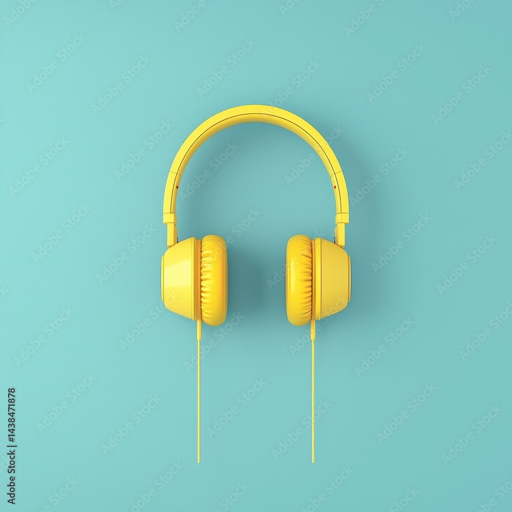 Bright Yellow Headphones on a Vibrant Turquoise Background