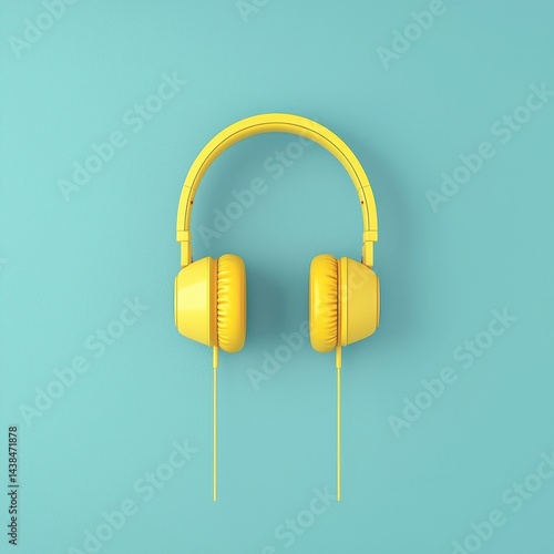 Obraz na płótnie Bright Yellow Headphones on a Vibrant Turquoise Background w salonie