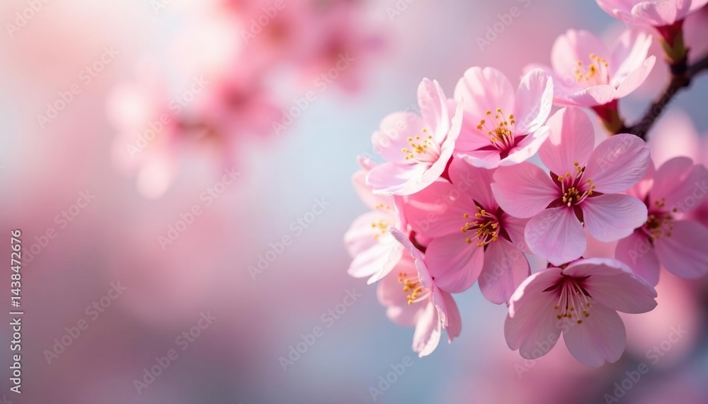 Obraz premium Delicate pink cherry blossoms, full bloom, soft petals , white flowers, pink flowers