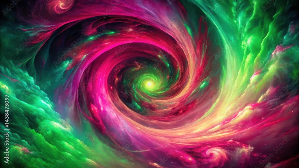 Fototapeta premium A swirling cosmic vortex, with hues of magenta and jade, creates a captivating celestial canvas.