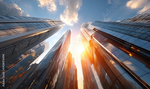 Modern skyscrapers reaching for the sky at sunset