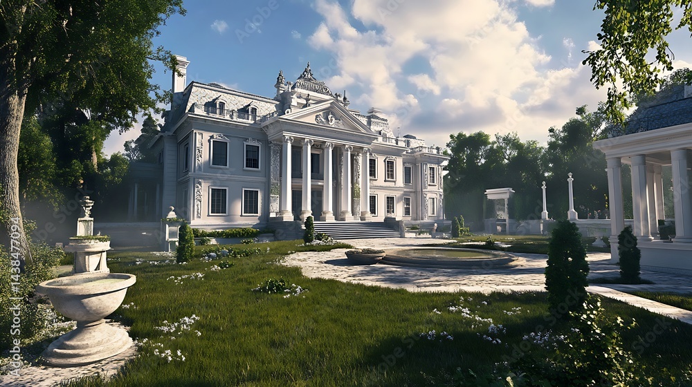 Obraz premium Impressive neoclassical design with detailed marble columns and grand hall high resolution picture