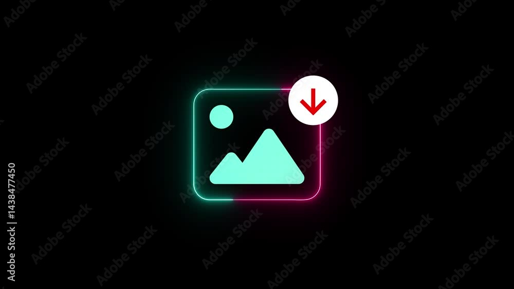 Neon Image Download Icon Animation Graphic On Black Background Neon Image Download Icon Animation Graphic On Black Background