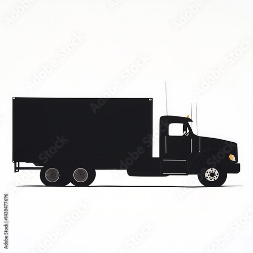 Obraz na płótnie Striking Black Truck Illustration: Side View of Transport Vehicle with Simplified Style on a Clean White Background. w salonie
