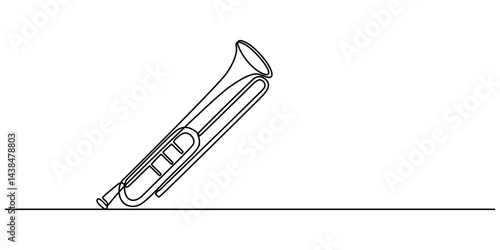 One line drawing of trumpet design. Classical jazz music instrument. Vector illustration simple continuous outline style, One single line drawing of luxury bass trombone. Wind music instruments style.