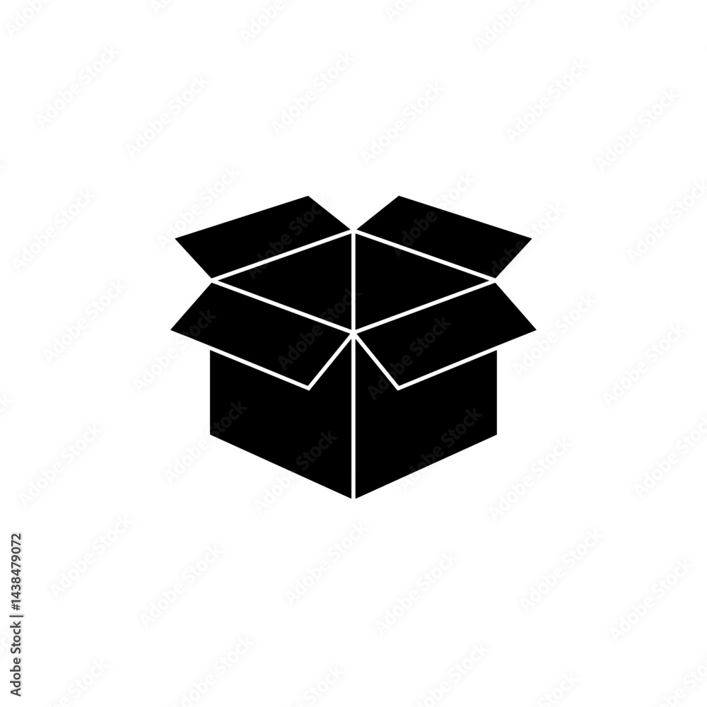 Open cardboard box silhouette icon for packaging and logistics Open cardboard box silhouette icon for packaging and logistics