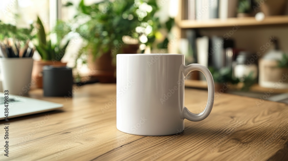 Fototapeta premium Coffee mug mockup with inspirational design on a flatlay desk scene