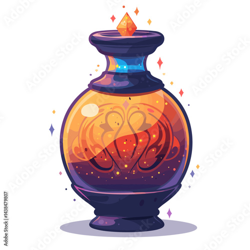Magic potion in a bottle. Vector illustration isolated on white background.