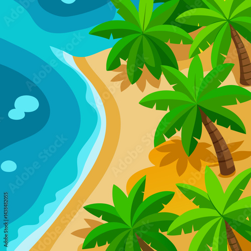 Tropical island paradise with palm trees, beach, and summer sun