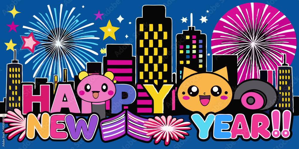 Fototapeta premium New York City skyline vector illustration, a colourful and fun design for a holiday sale banner