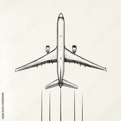 Obraz na płótnie Top-Down Sketch of an Airplane Taking Off, Illustrating the Power and Freedom of Flight for Travel and Adventure. w salonie