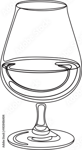 A minimalist continuous line drawing of a brandy snifter glass also known as a cognac glass isolated on white background perfect for barware design in vector line sketch style