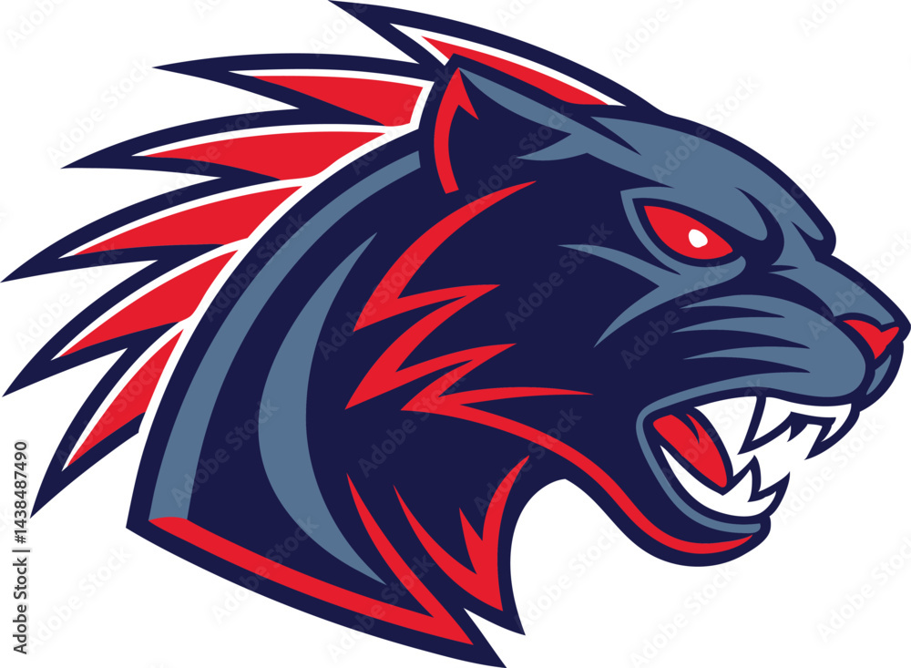 custom made wallpaper toronto digitalFierce panther mascot with aggressive snarling feline and stylized sports logo in dark blue and red color with sharp teeth bared and glowing red eyes in sleek vector illustration