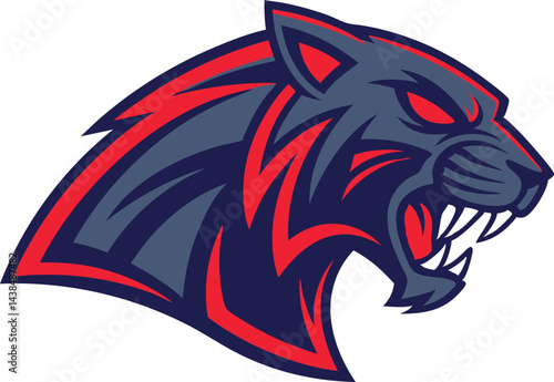 Wallpaper Mural Fierce panther mascot with aggressive snarling feline and stylized sports logo in dark blue and red color with sharp teeth bared and glowing red eyes in sleek vector illustration Torontodigital.ca